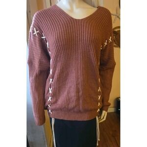 Vintage IJOAH Knit Top Sweater Womens L Brown Orange Lace Up‎ 90s Y2K Mohair